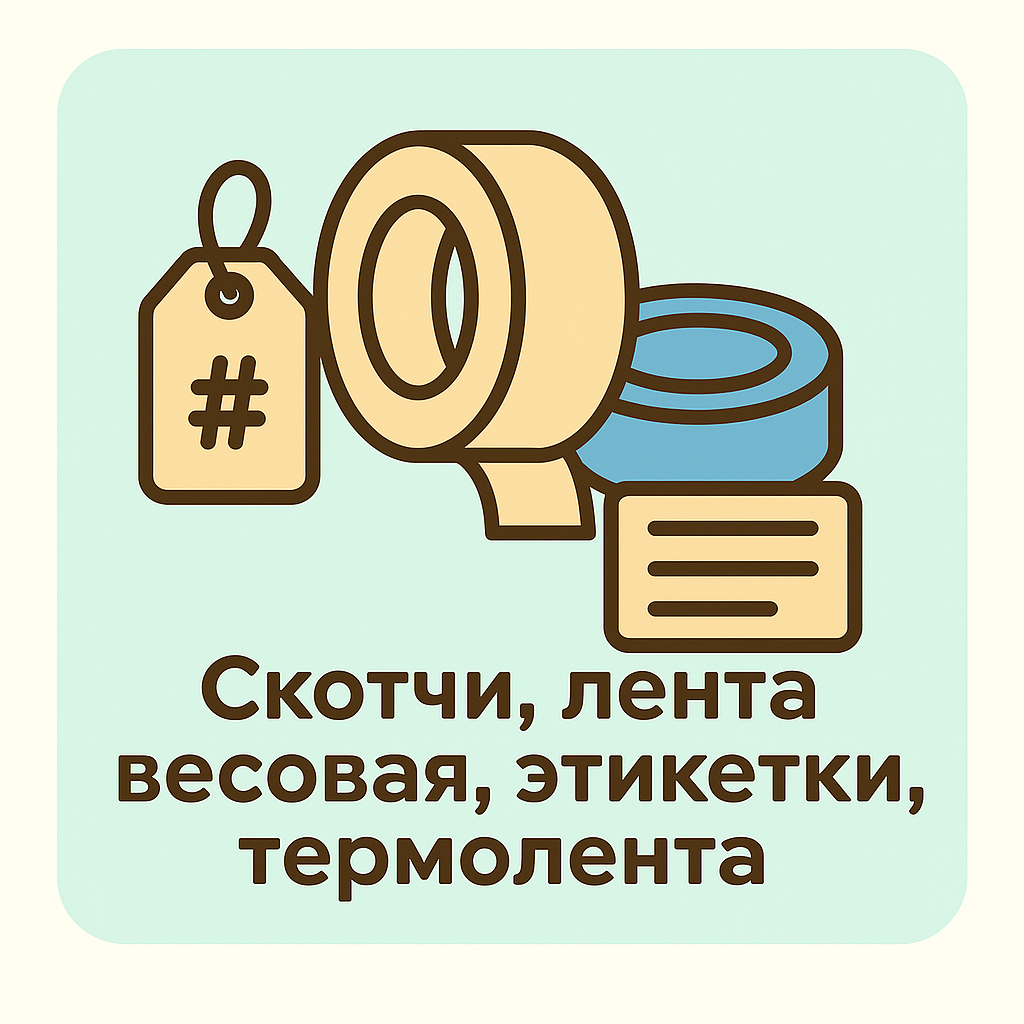 Скотчи, лента весовая, этикетки, термолента